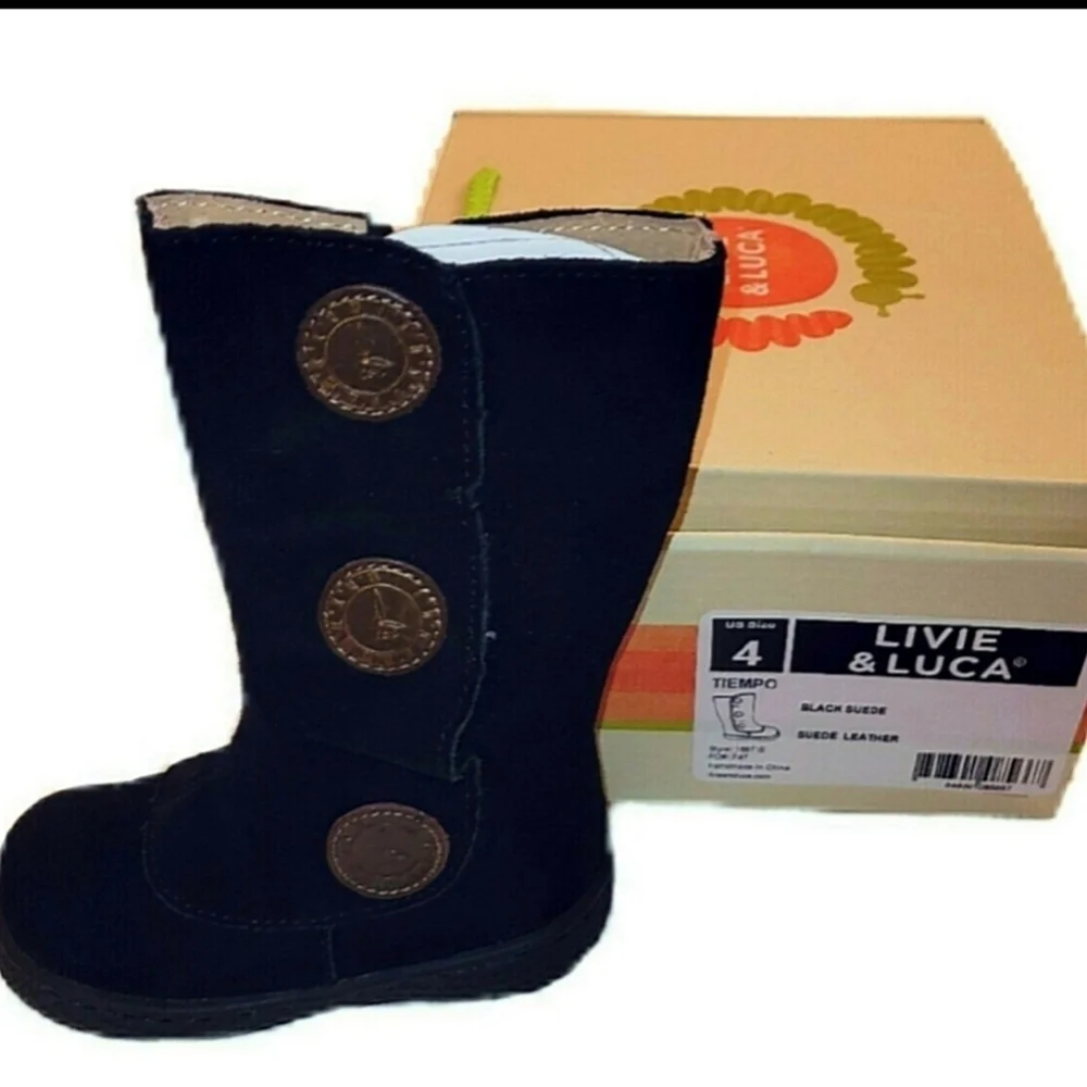 Livie & Luca Black Suede Tempo Boots Infant Size 4 NEW